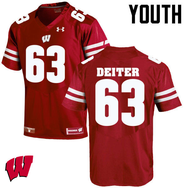 Youth Wisconsin Badgers #63 Michael Deiter College Football Jerseys-Red - Click Image to Close